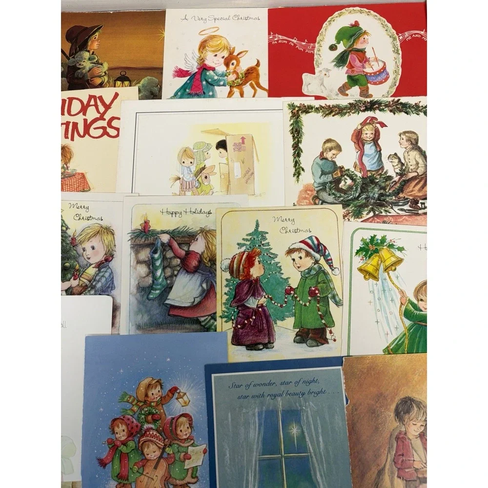 Vintage Christmas Cards Fronts ONLY Kids Children Scrapbooking Crafts Lot of 50+